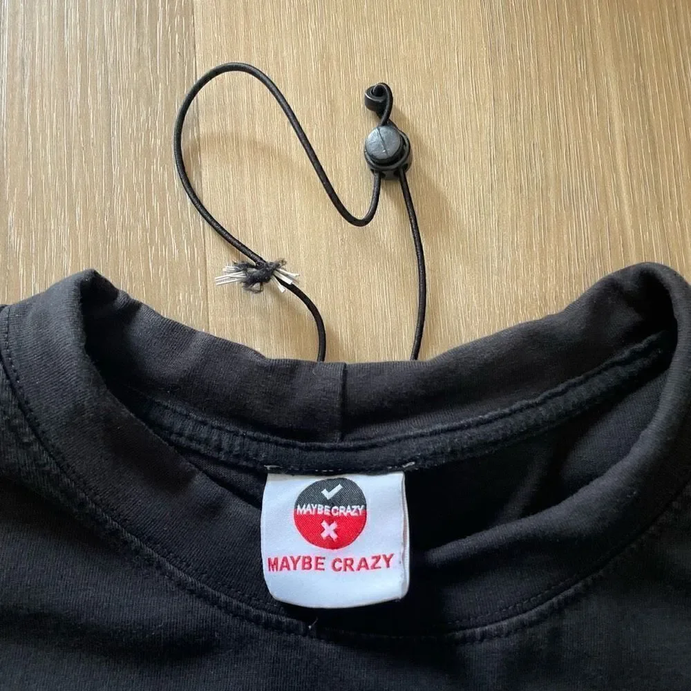 Maybe Crazy Men’s XL Black Streetwear Tee T-Shirt Drawstring Collar Lightning - Picture 4 of 7